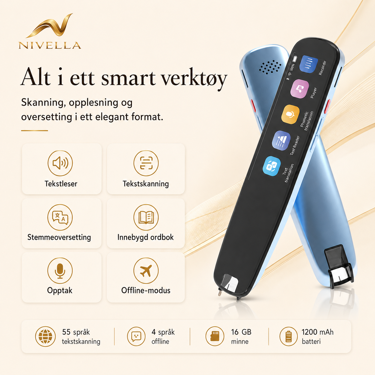Funksjonsoversikt for Nivella oversettelsespenn