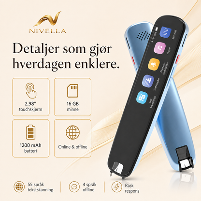 Nivella oversettelsespenn med skjerm, minne og batteriinformasjon
