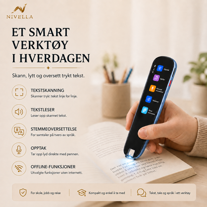 Funksjonsoversikt med tekstskanning, opplesning og oversettelse